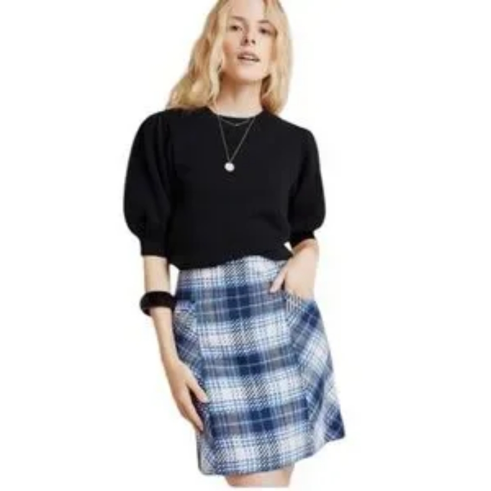 Maeve Anthropologie Blue Plaid Mini Skirt In 12
